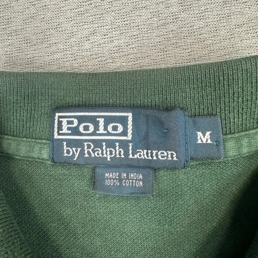 Ralph Lauren Long Sleeve Polo Shirt Mens M Green Orange Pony Cotton Preppy